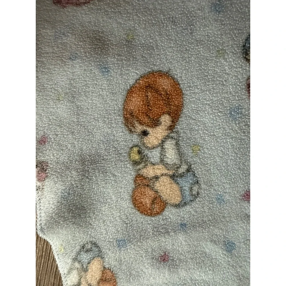 Precious Moments Baby Blanket Vintage Character Print Blue Fleece 90s Coquette